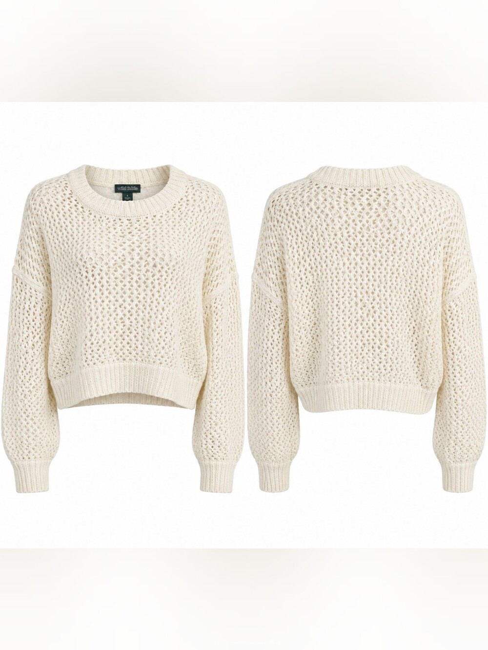 Wild Fable Ivory Open Knit Crop Sweater Oversized Cozy Wool Blend S NWT Lounge